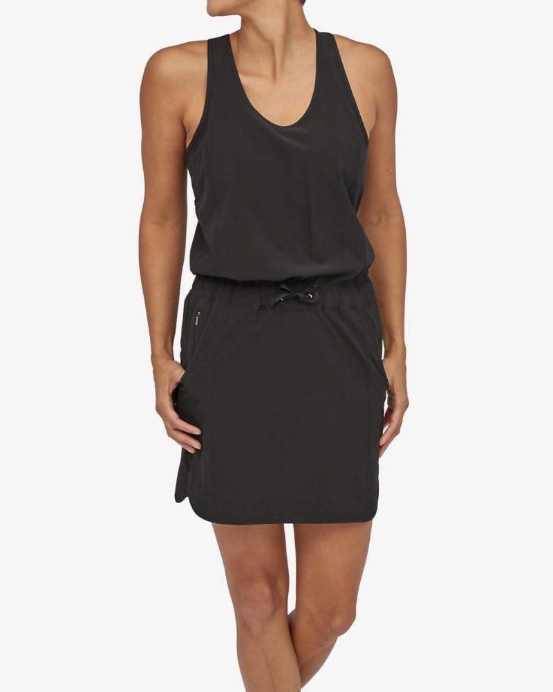 Front of a model wearing a size X-Large Fleetwith Dress in Black in Black by Patagonia. | dia_product_style_image_id:345460